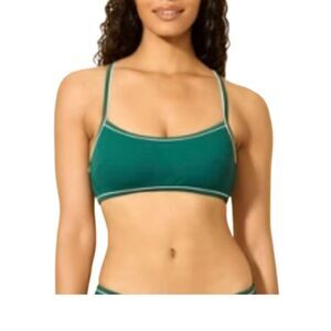 Shade & Shore NWT Green Racerback Piping Bralette Bikini Top Size L